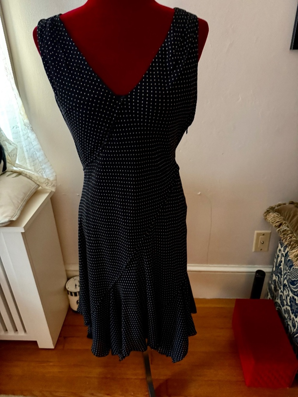 Max Studio Wms Black white dotted Sleevless Dress fully lined NWT size L